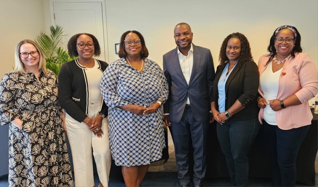 L to R Devon McLean, Vice President Arnelle Taylor-Hall, Attorney General Hon Rhondalee Braithwaite-Knowles, President Mark Fulford, AG Representative Shayone Handfield-Gardiner, Kenisha Bacchus Senior Member